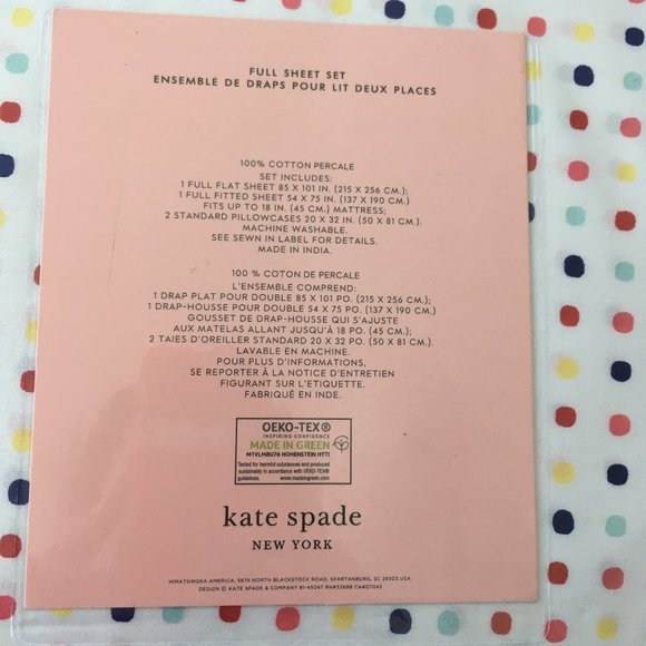 kate spade colourful polka dot full sheet bedding set of 4 nwt - Picture 4 of 8